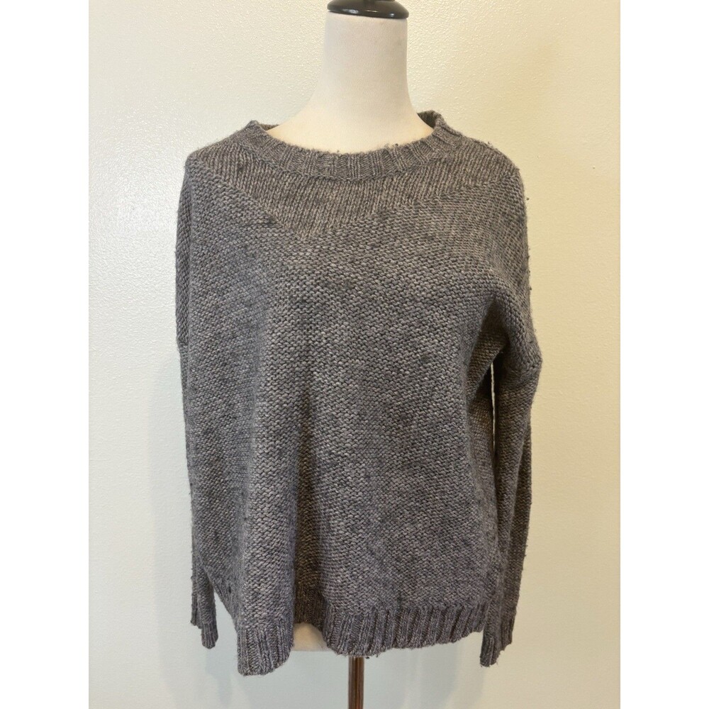 Wallace Women's Small Gray Wool Blend Chunky Knit Crew Neck Sweater Side Slit